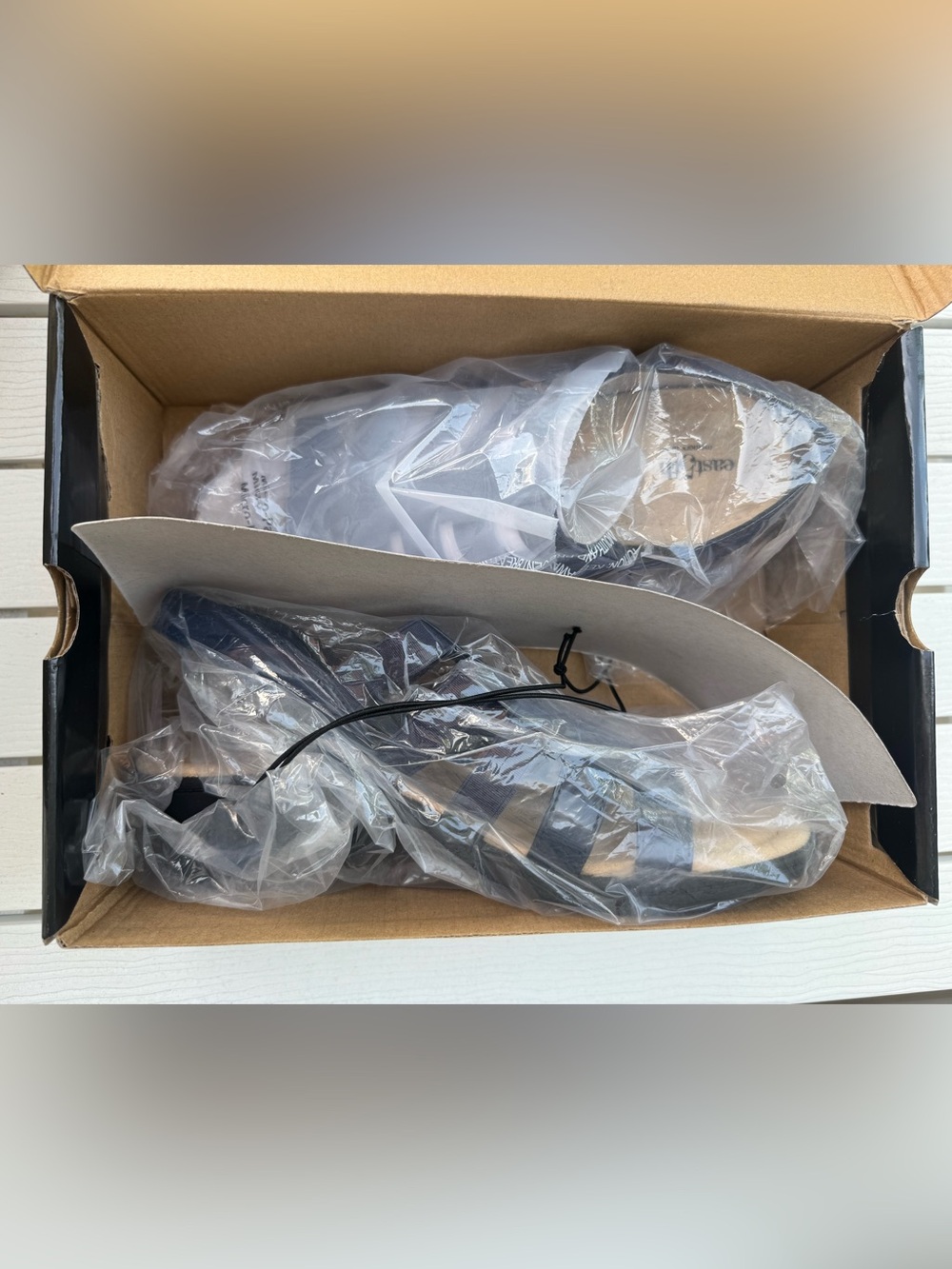 β¨Brand New! βEast 5thβ Navy Strappy Wedge Sandals with Memory Foam. Size 10. - Picture 3 of 8